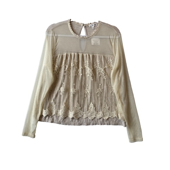 Eyeshadow Tops - NWT Romantic Boho Sheer Mesh Crochet Lace Long Sleeve Blouse L Renaissance Fairy